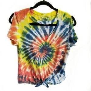 Tye dye chocker v neck t shirt knotted crop top